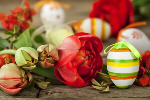 Board, Easter, eggs, flowers, holiday, tulips