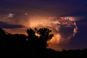 nubes, relámpago, siluetas, el cielo, la tormenta