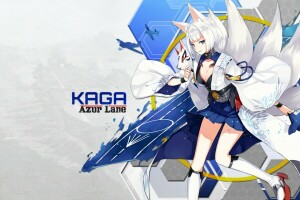 anime, Arte, carril azur, niña, kaga