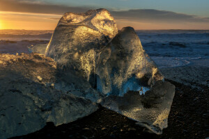 banquise, la glace, mer, le coucher du soleil, le soleil