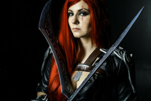 cosplay, groene ogen, kijken, piraat, redhead, Zwaarden