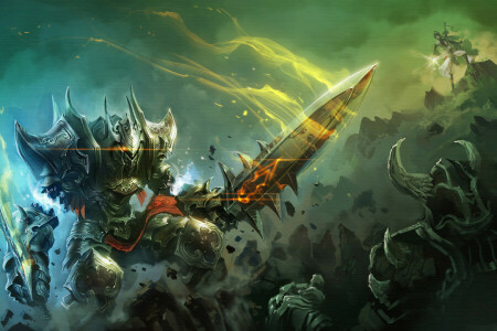 armor, art, battle, magic, sword, warrior, world of legend