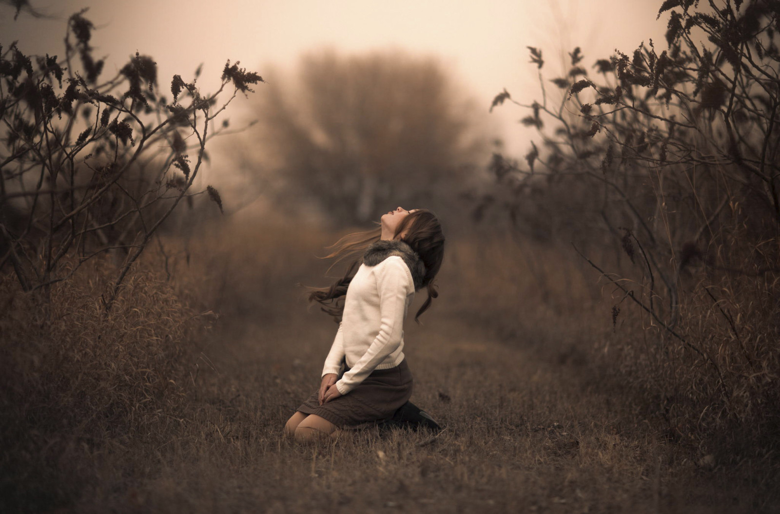 la nature, bokeh, fille