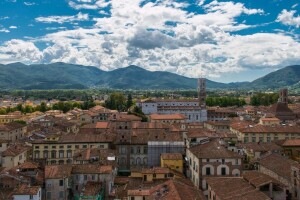 building, home, Italy, Lucca, mountains, panorama, roof, Tuscany