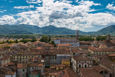 bina, ev, İtalya, Lucca, dağlar, panorama, çatı, Toskana