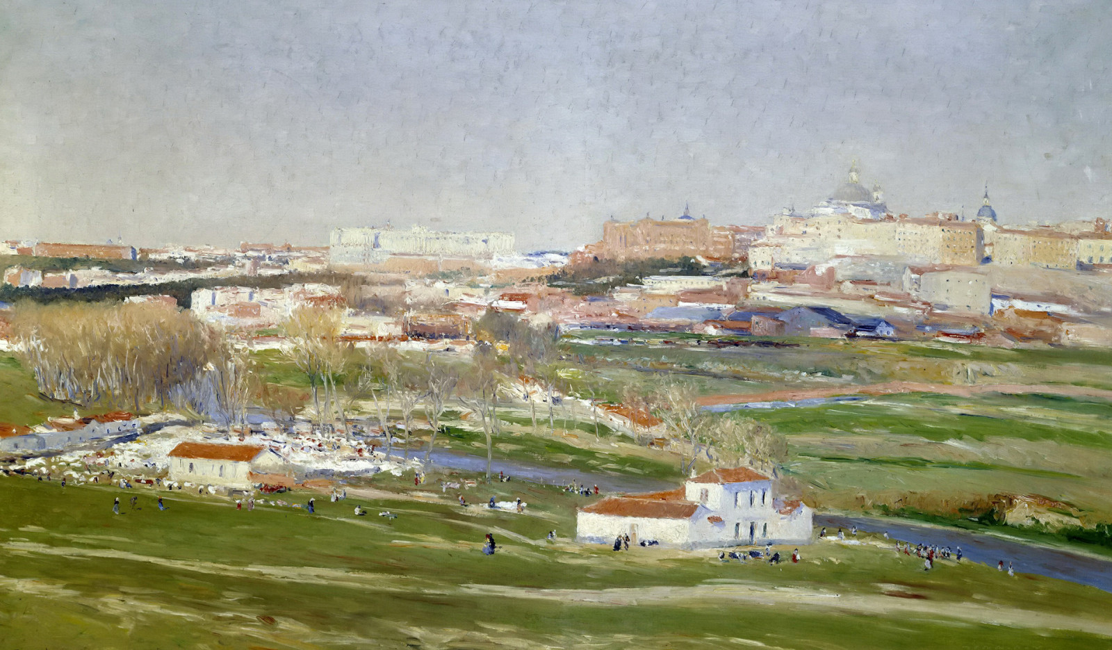 a cidade, rio, panorama, cenário, casa, pessoas, Aureliano de Beruete e Moret