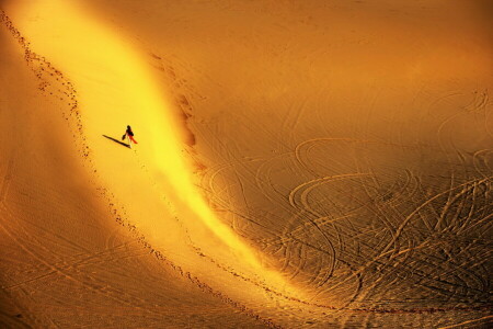 girl, sand, traces