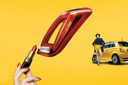 auto, Fiat, lipstick, style, yellow