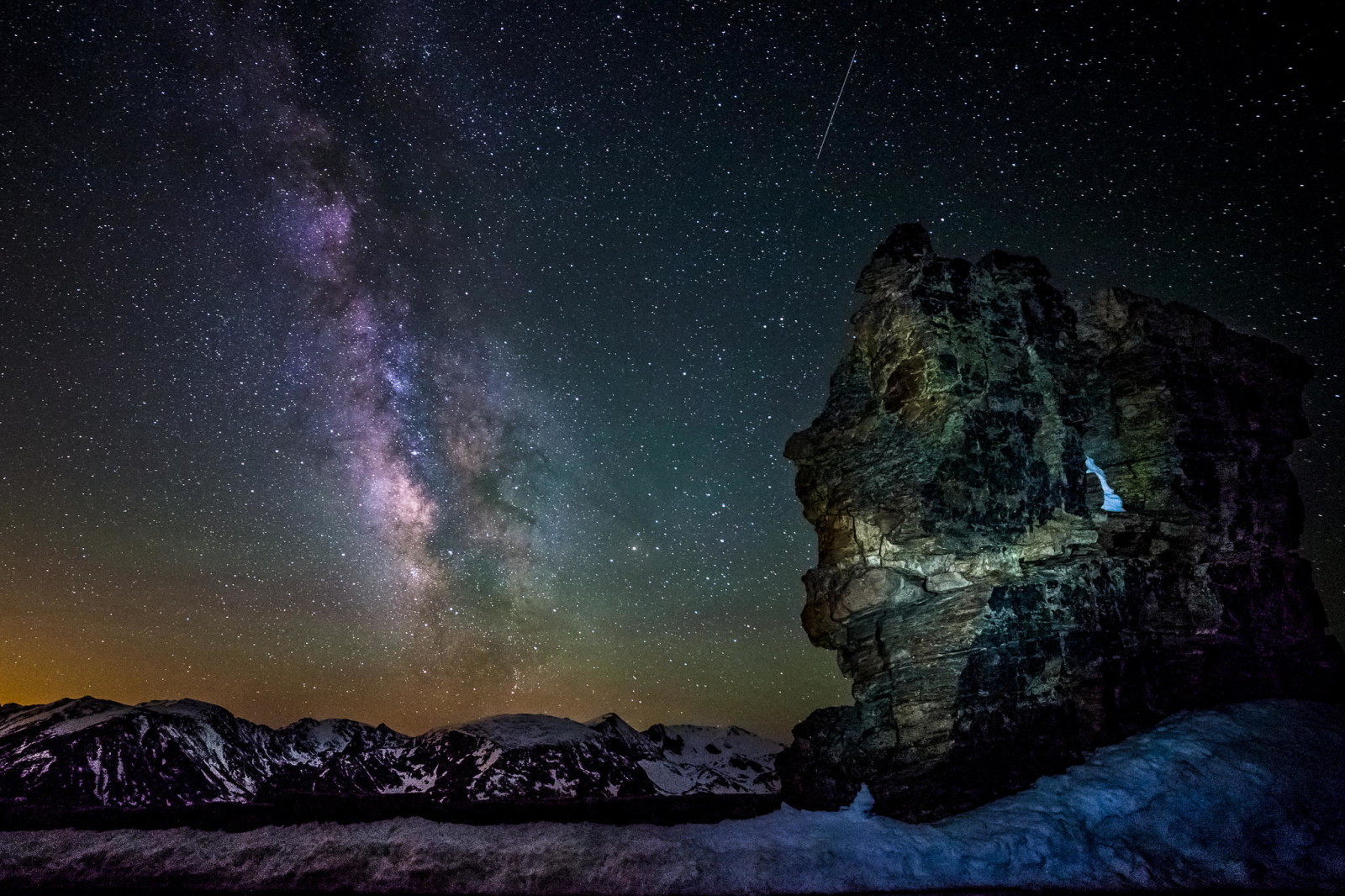 Le ciel, nuit, montagnes, étoiles, la voie Lactée