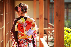 asiatique, Vêtements, visage, kimono, style, été