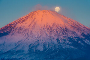 Fuji, Japan, Mountain, The moon, the volcano