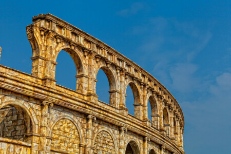 anfiteatro, Coliseu, ruínas, o céu