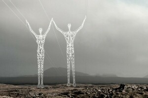 male, power lines, Woman