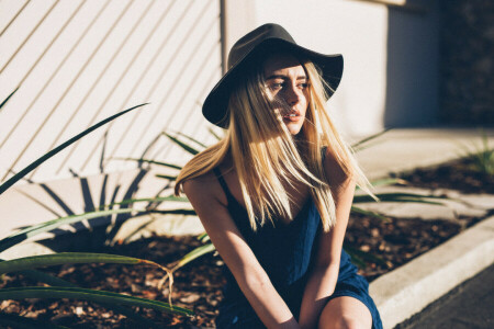 blonde, girl, hat