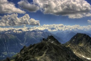 nuvole, altezza, montagne, il cielo