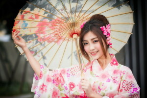 asian, girl, umbrella