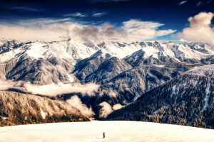 clouds, mountains, snow, the sky, treatment