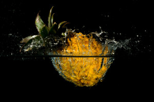 ananas, plons, spuiten, het fruit, water