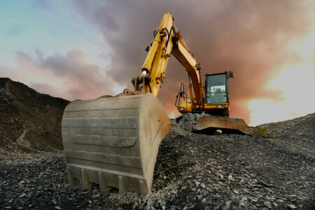 earth, excavator, seen almost face, shovel