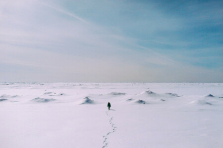 clouds, horizon, infinity, people, snow, the sky, Trail, winter