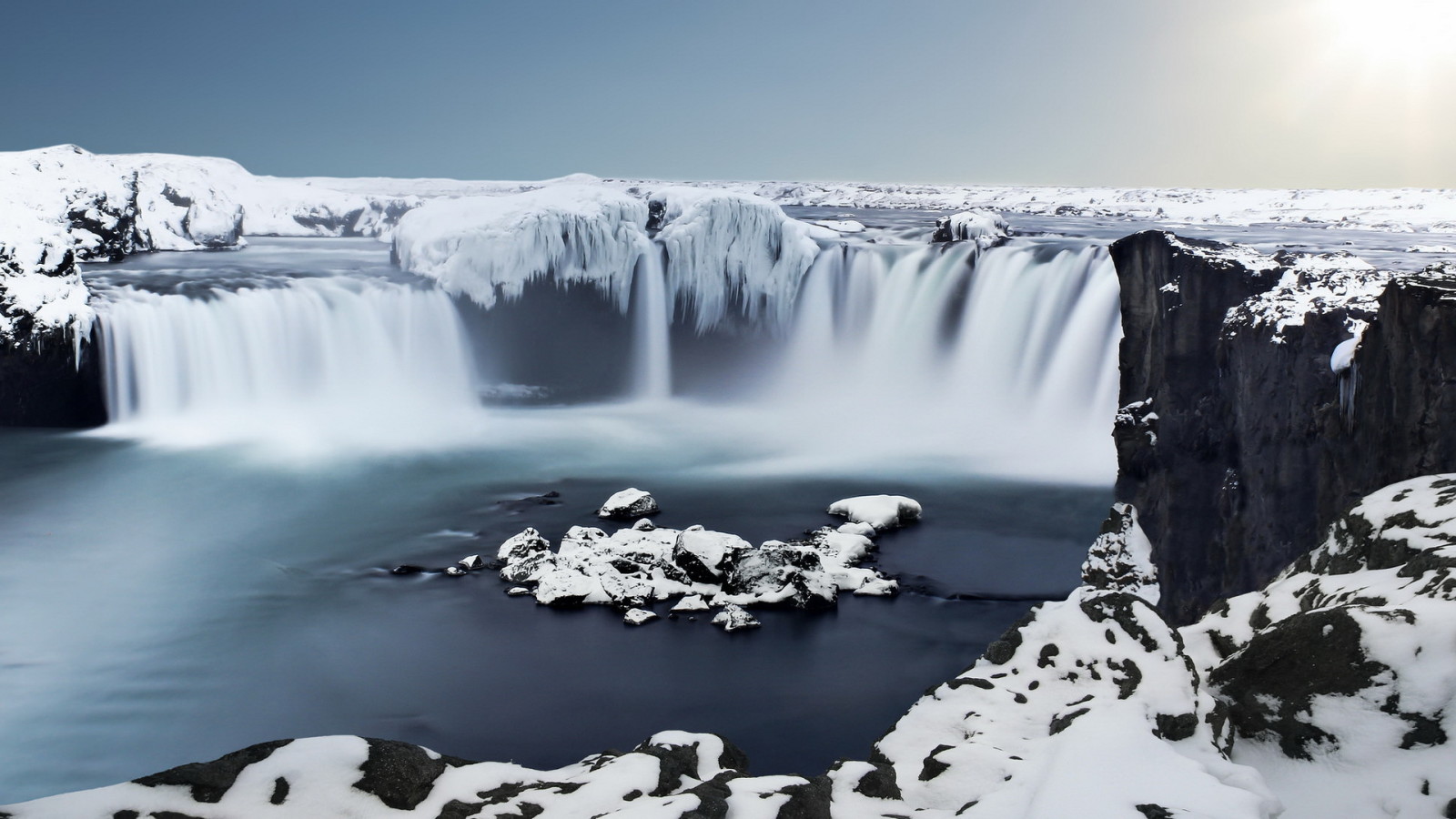 led, vodopád, Island, Godafoss