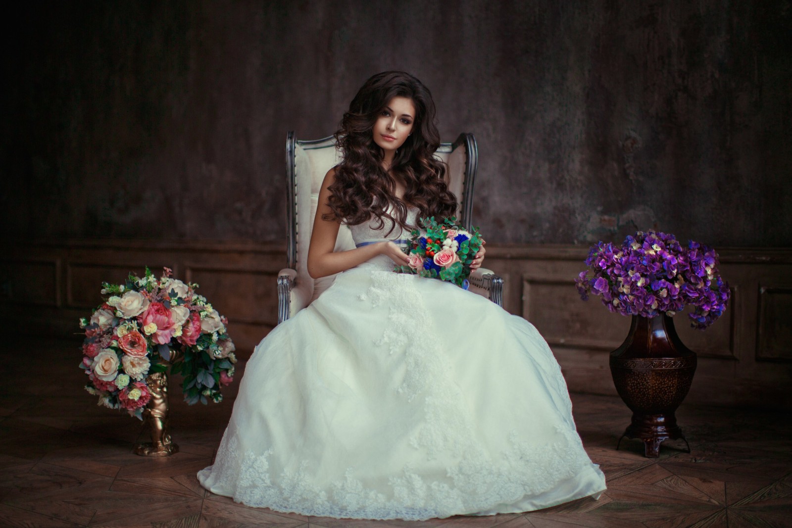 girl, flowers, bouquet, the bride