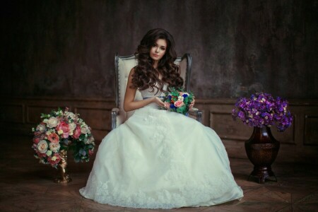 bouquet, flowers, girl, the bride