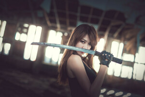 asian, background, girl, sword