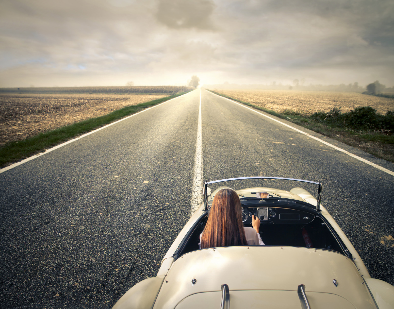 nature, girl, landscape, road, car, journey