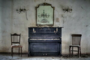 stoelen, piano, kamer