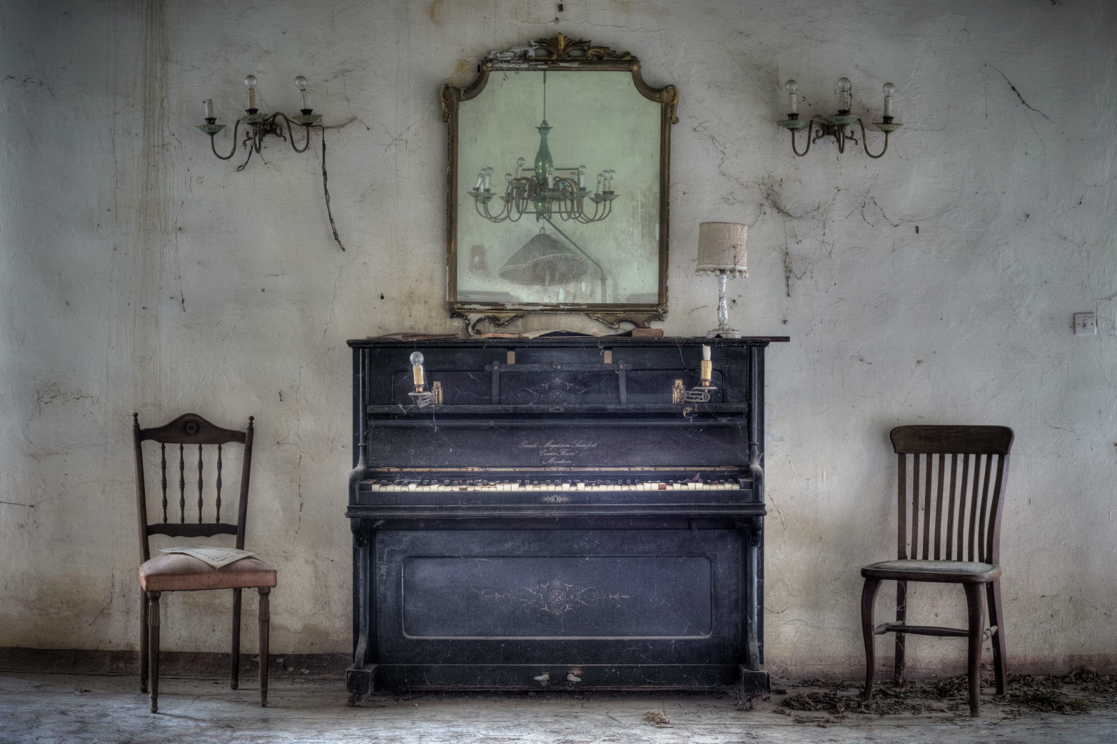 stoelen, kamer, piano