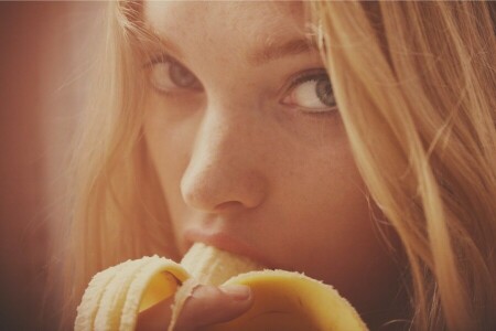 banana, Loiras, Elsa Hosk, olhos, menina, cinzento, modelo, Suécia