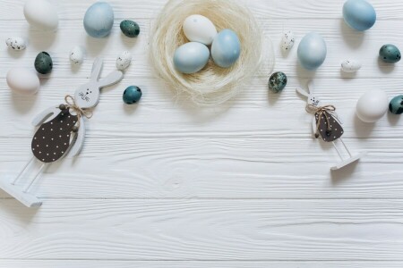 blue, Bunny, decoration, Easter, eggs, happy, spring, tender