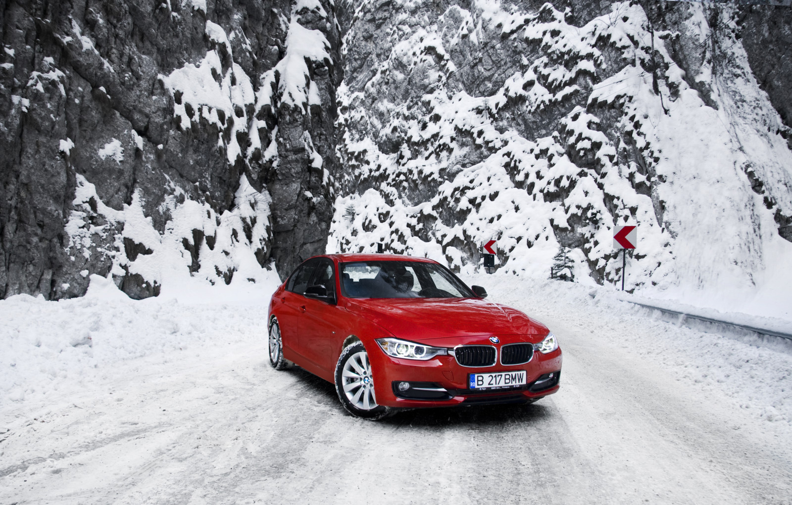 χιόνι, χειμώνας, δρόμος, το κόκκινο, βουνά, BMW, F30, Οι 3 σειρές