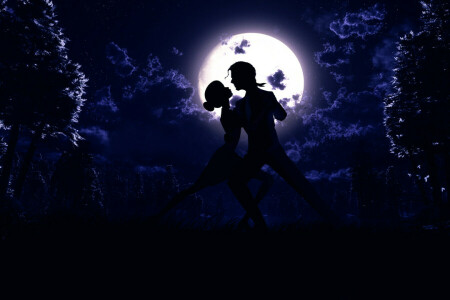 art, dance, night, pair, The moon