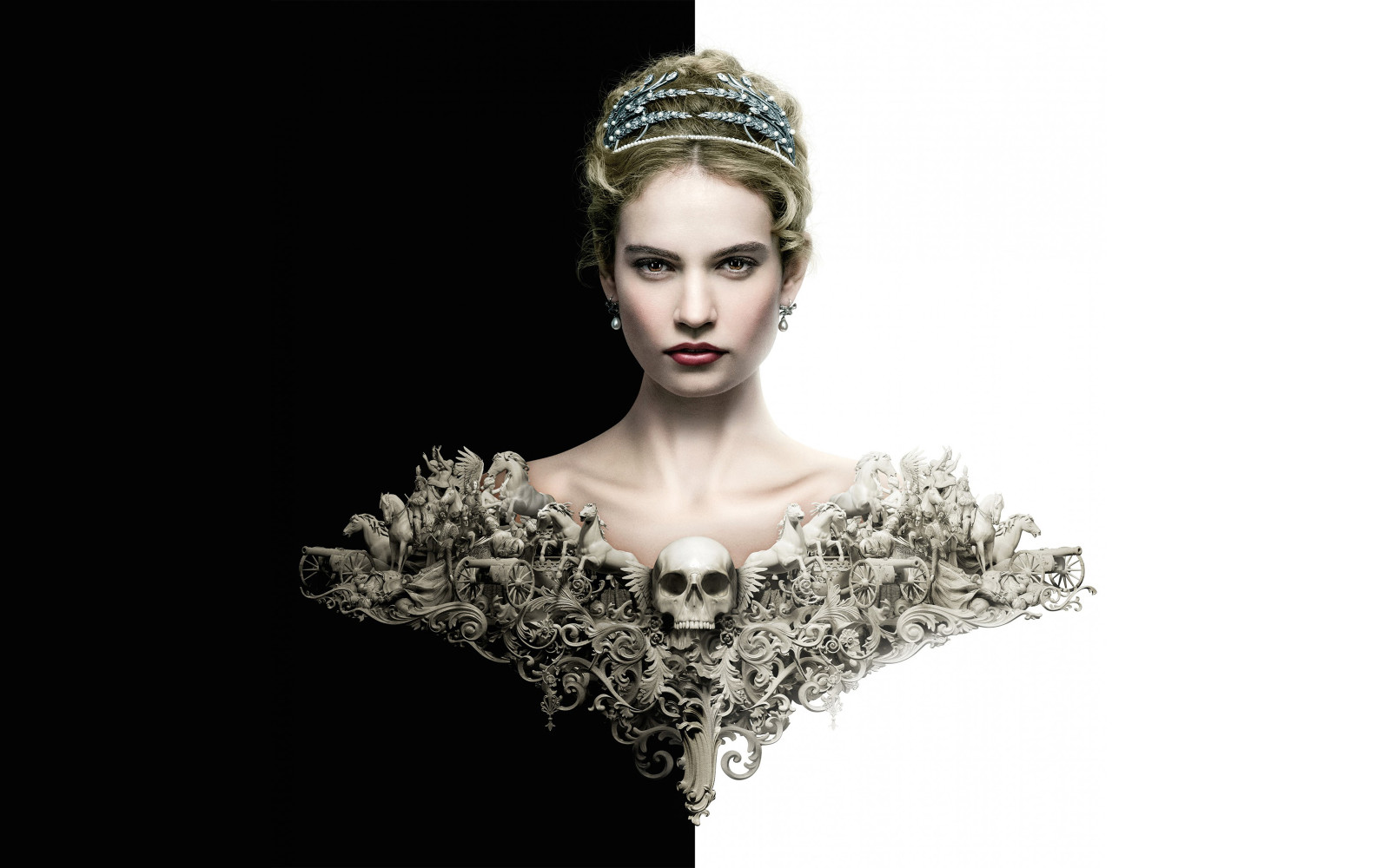 fundo, Preto e branco, as séries, poster, Lily James, criativo, Guerra e Paz