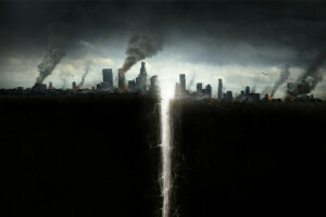 Crack, Disaster, Fault San Andreas, in the land, poster, San Andreas, skyscrapers, smoke