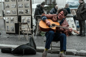 antecedentes, guitarra, personas, calle