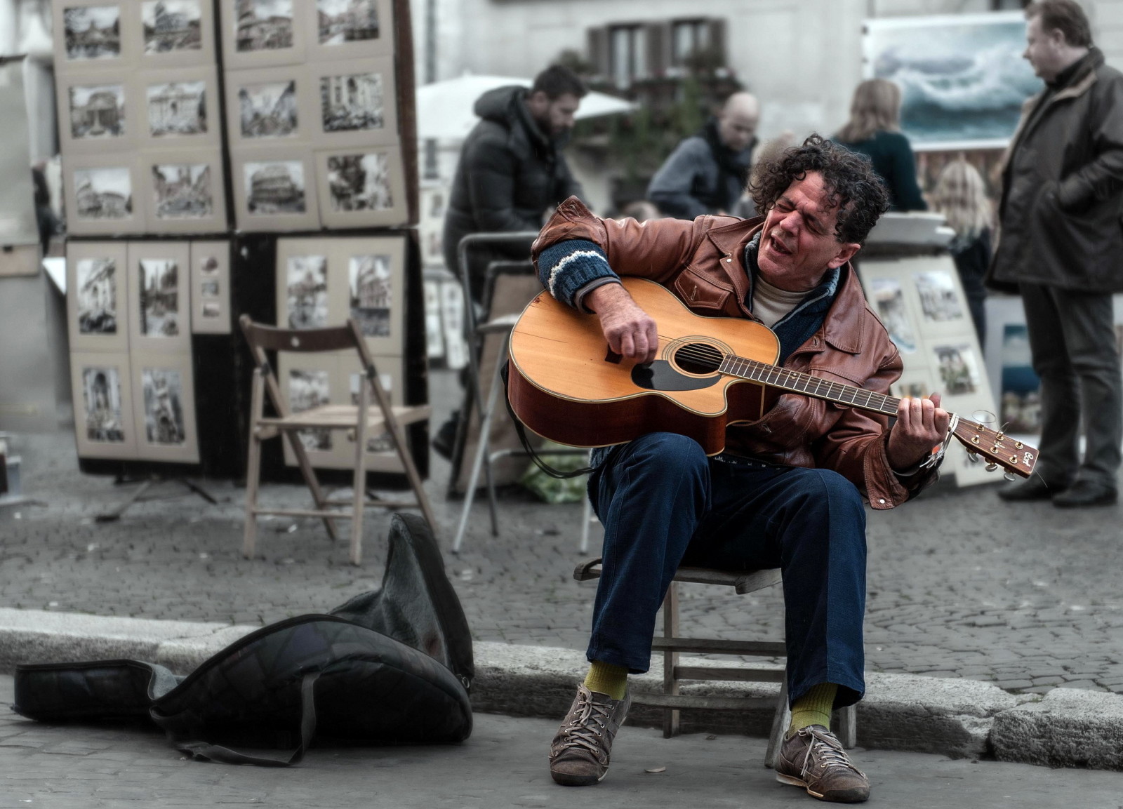 antecedentes, calle, personas, guitarra