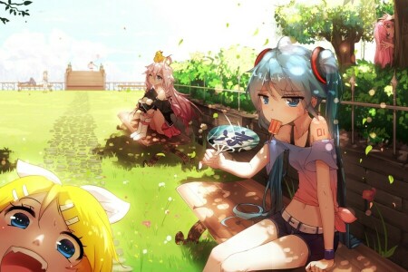 anime, bai yemeng, Bridge, duck, fan, girls, guys, hatsune miku