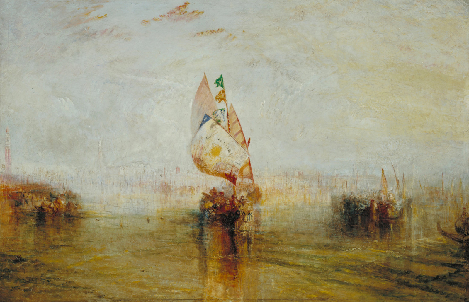 obrazek, łódź, akwarela, żagiel, pejzaż morski, William Turner, The Sun of Venice Going to Sea