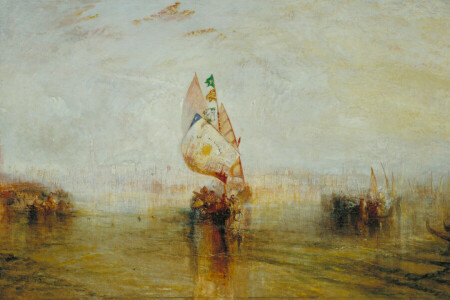 båt, bilde, seile, Seascape, Solen i Venezia Going to Sea, vannfarge, William Turner