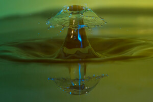 drop, funnel, green background, splash, squirt, water