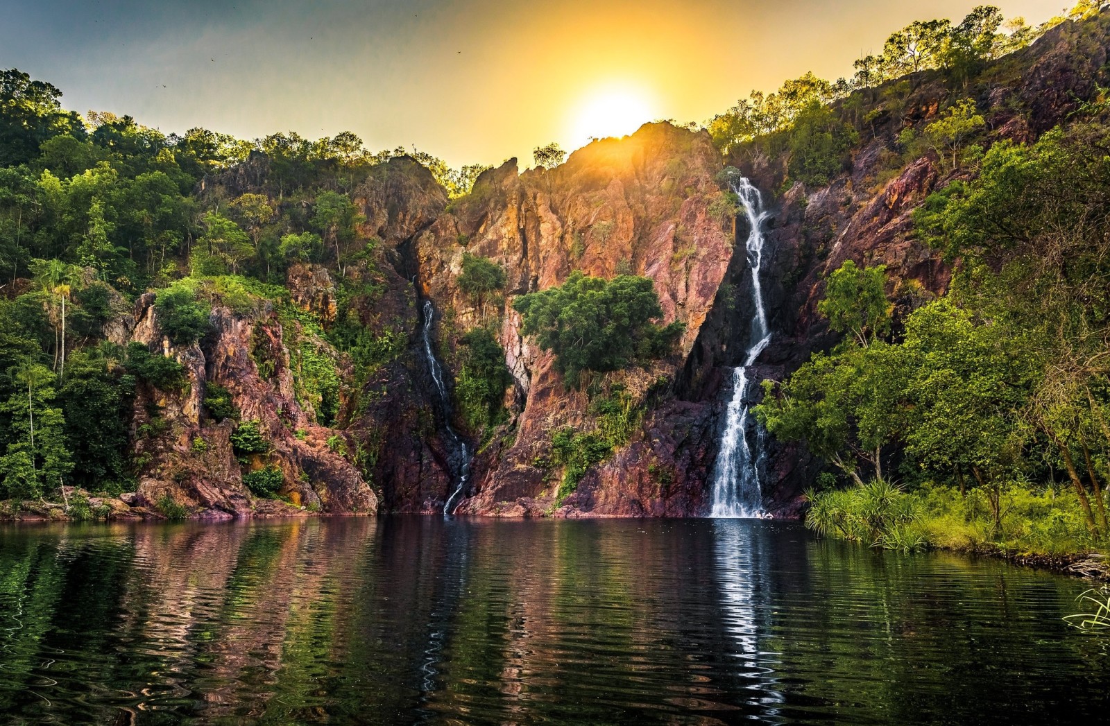 outono, natureza, lago, BELEZA, panorama, cascata, Rocha