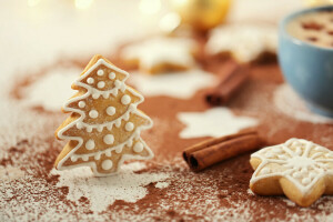 bolos, Natal, biscoitos, decoração, Pão de gengibre, Esmalte, Alegre, Ano Novo