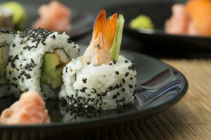 rotoli, gamberetto, Sushi