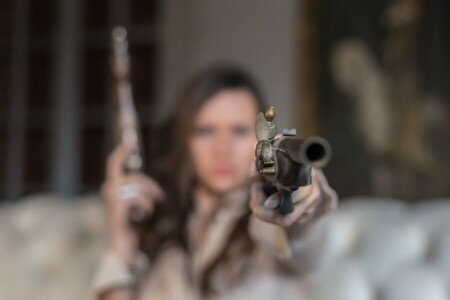 fundo, menina, arma de fogo, armas