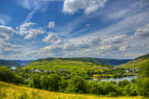 Almanya, peyzaj, doğa, Fotoğraf, nehir, Sinsheim, gökyüzü, ağaçlar