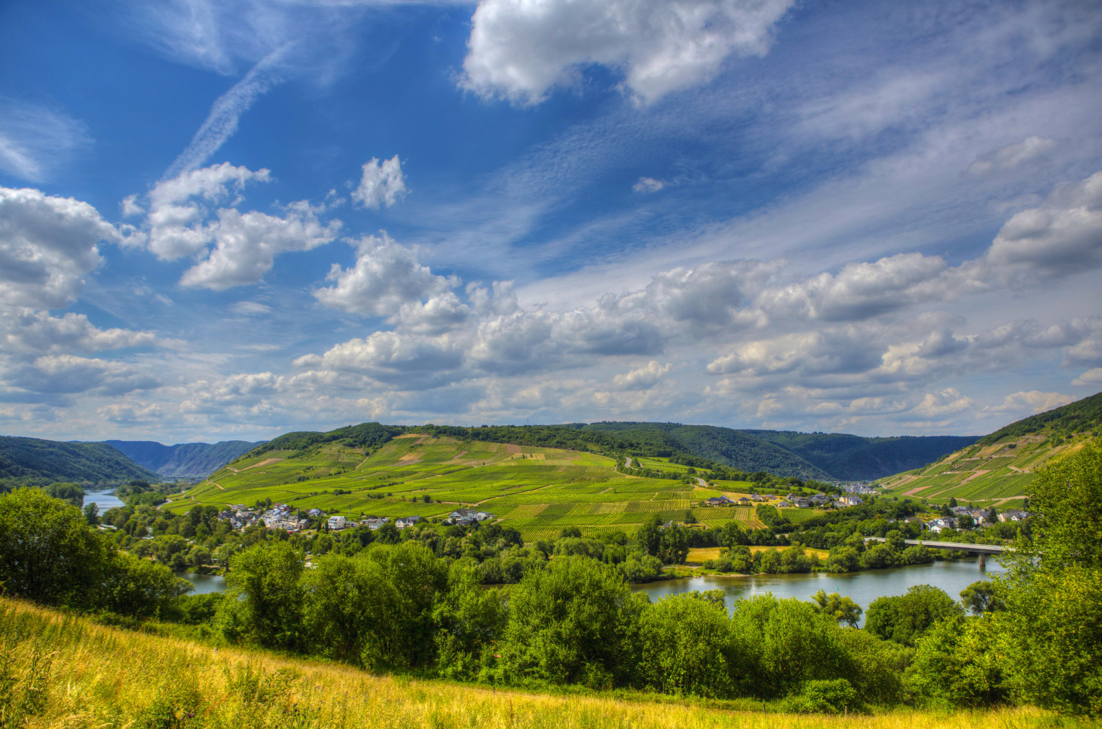 natureza, o céu, rio, panorama, árvores, Alemanha, foto, Sinsheim