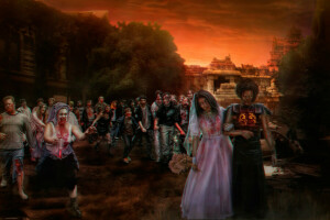 the bride, the groom, wedding, zombies